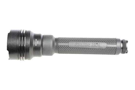 The Streamlight ProTac HL-4 2200 Lumen Dual Fuel Tactical Flashlight has an aggressively textured grip